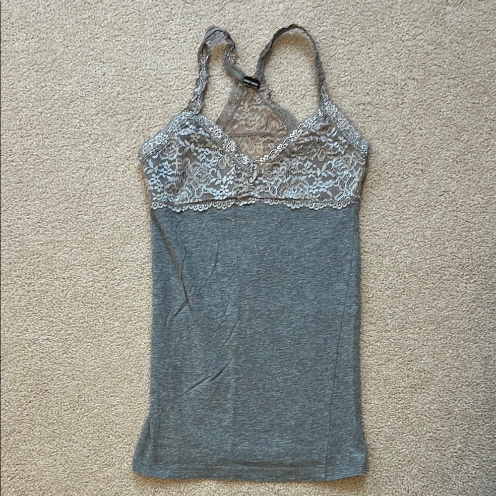 Vintage Gray Lace Trim Halter Tank Top